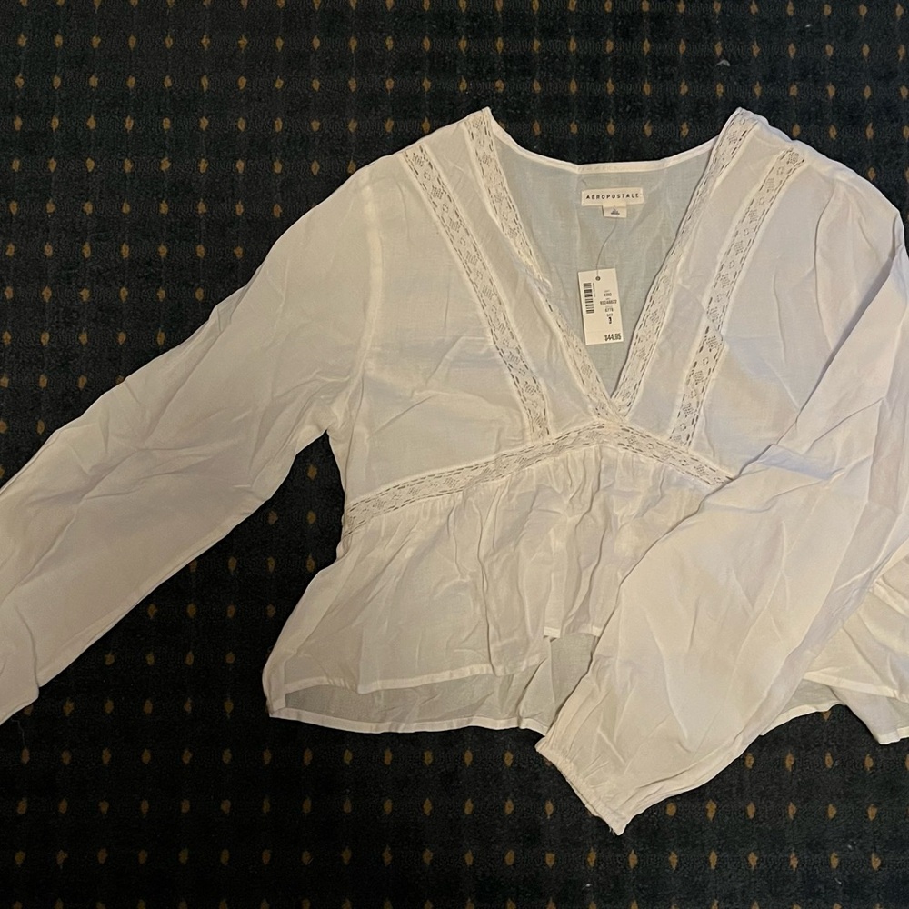White Lace Trim Blouse